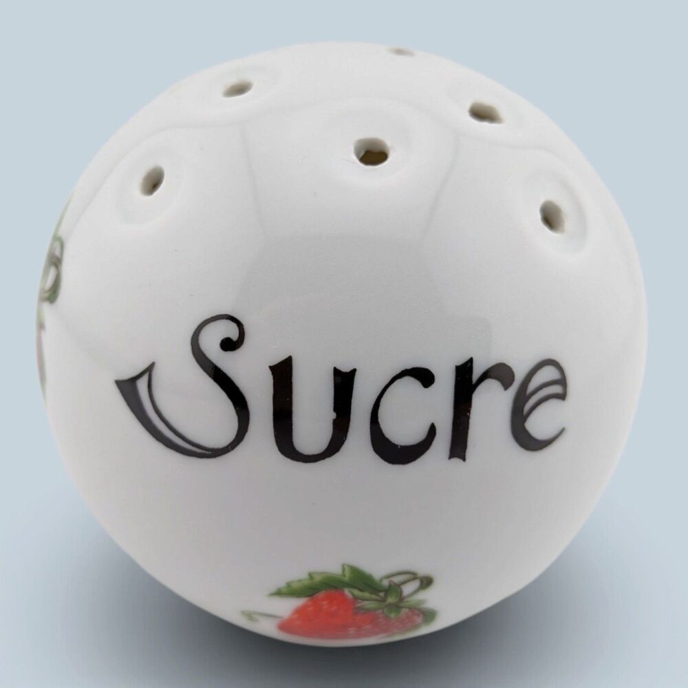 Vintage Strawberry Sucre Powdered Sugar Shaker Porcelain 3.75" Unmarked